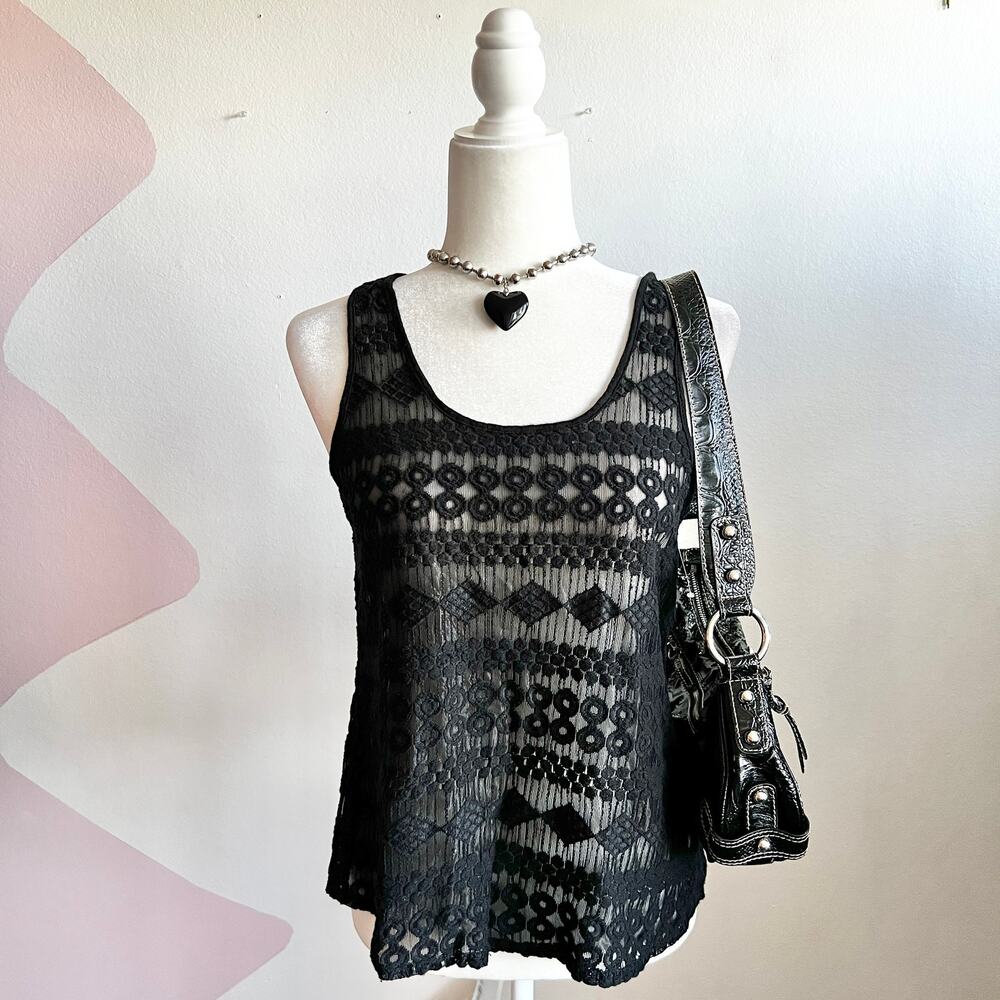 Black Lace Mesh Tank Top, Goth Whimsigoth Grunge Indie Sleaze Small
